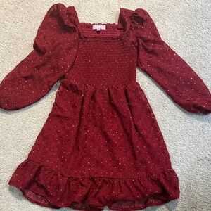 BCBG Glittery Burgundy Kids Dress with Puff Sleeves size 7